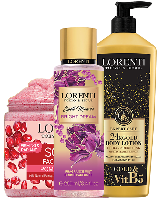 Set 3/1 Body Scrub "Pomegranate" + Body Lotion "24K Gold" + Body Mist "Bright Dream"