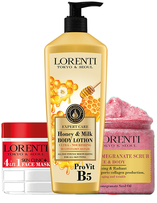 Set 3/1 Lotion "Honey & Milk" + Face Mask "Anti-Aging 4in1" + Scrub "Pomegranate"