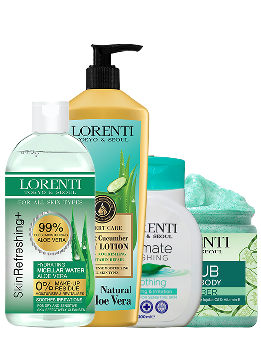 Set 4/1 Micellar Water "Aloe Vera" + Body Lotion "Aloe & Cucumber" + Intimate Washing "Soothing" + Scrub "Cucumber"